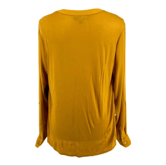 INC Gold Yellow Long Sleeve Notched Neck Blouse - Picture 4 of 7